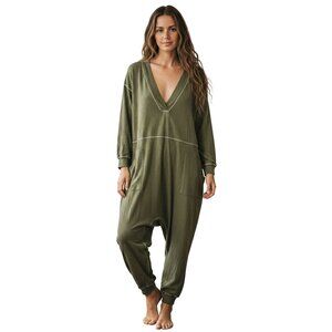 Natural Life Johnnie Cotton Jumpsuit Olive Green Harem Pockets Oversized Size XL